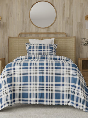Zen 225 CVC Navy Checkered Single Size Bedsheet with 1 Pillow Cover