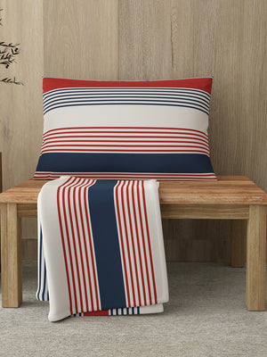 Zen 225 CVC Red & Blue Fun Stripes Single Size Bedsheet with 1 Pillow Cover
