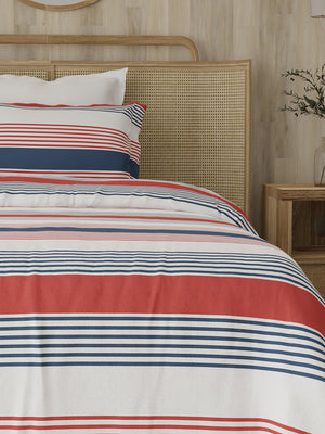 Zen 225 CVC Red & Blue Fun Stripes Single Size Bedsheet with 1 Pillow Cover
