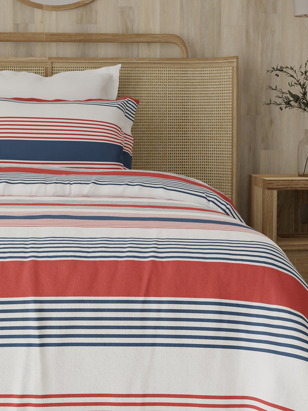 Zen 225 CVC Red & Blue Fun Stripes Single Size Bedsheet with 1 Pillow Cover
