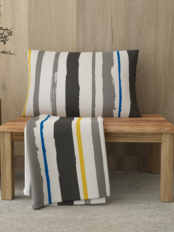 Zen 225 CVC Grey Brush Stripes Single Size Bedsheet with 1 Pillow Cover