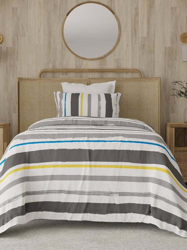Zen 225 CVC Grey Brush Stripes Single Size Bedsheet with 1 Pillow Cover