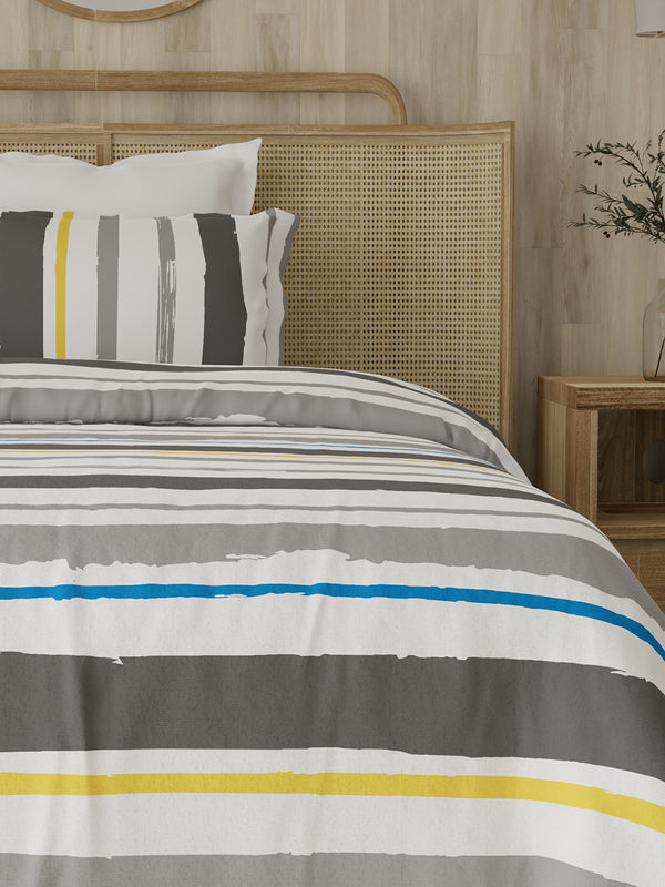 Zen 225 CVC Grey Brush Stripes Single Size Bedsheet with 1 Pillow Cover
