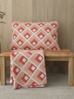 Zen 225 CVC Coral Ikat Single Size Bedsheet with 1 Pillow Cover