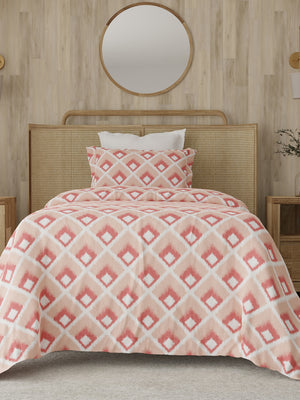 Zen 225 CVC Coral Ikat Single Size Bedsheet with 1 Pillow Cover