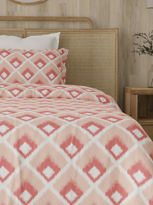 Zen 225 CVC Coral Ikat Single Size Bedsheet with 1 Pillow Cover