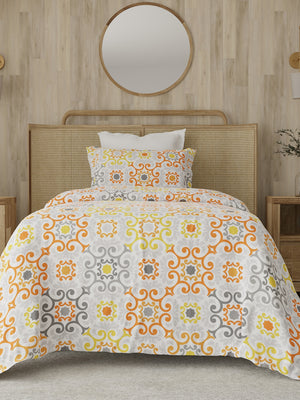 Zen 225 CVC Orange Ornamental Single Size Bedsheet with 1 Pillow Cover