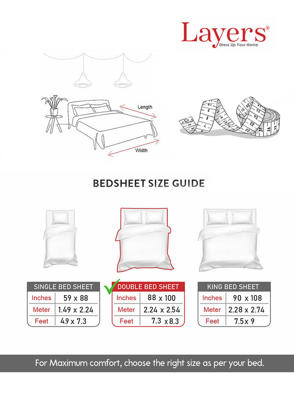 Zen 225 CVC White & Black Plaid Double Size Bedsheet with 2 Pillow Covers