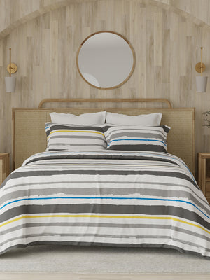 Zen 225 CVC Grey Brush Stripes Double Size Bedsheet with 2 Pillow Covers