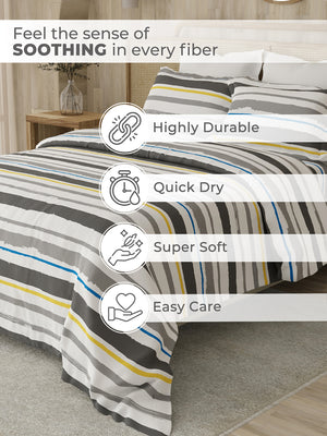 Zen 225 CVC Grey Brush Stripes Double Size Bedsheet with 2 Pillow Covers
