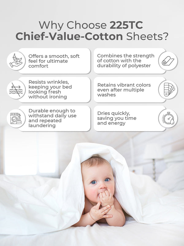 Zen 225 CVC Grey Brush Stripes Double Size Bedsheet with 2 Pillow Covers