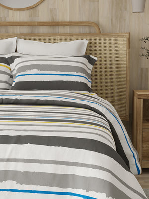 Zen 225 CVC Grey Brush Stripes Double Size Bedsheet with 2 Pillow Covers