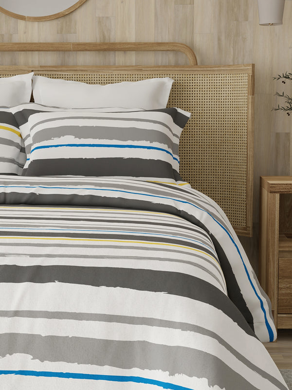 Zen 225 CVC Grey Brush Stripes Double Size Bedsheet with 2 Pillow Covers