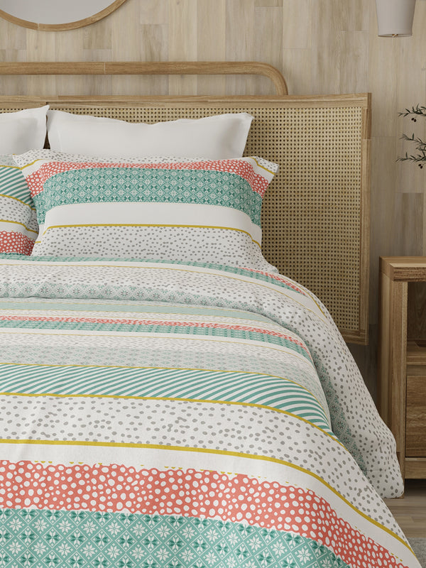 Zen 225 CVC Motley Borders Double Size Bedsheet with 2 Pillow Covers