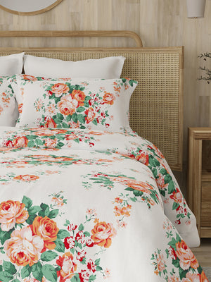 Zen 225 CVC Orange Blossom Floral Double Size Bedsheet with 2 Pillow Covers
