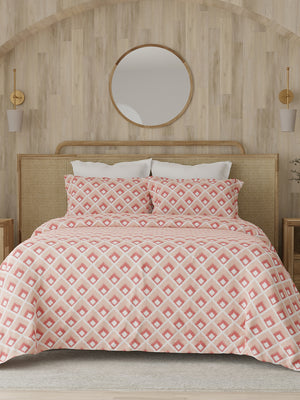 Zen 225 CVC Coral Ikat Double Size Bedsheet with 2 Pillow Covers