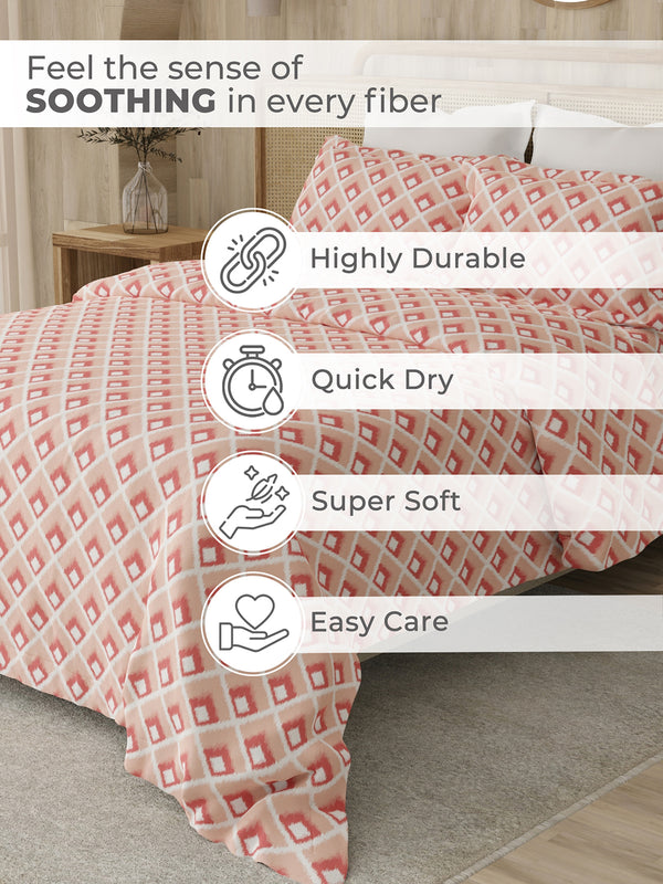 Zen 225 CVC Coral Ikat Double Size Bedsheet with 2 Pillow Covers