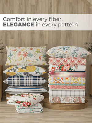 Zen 225 CVC Coral Ikat Double Size Bedsheet with 2 Pillow Covers