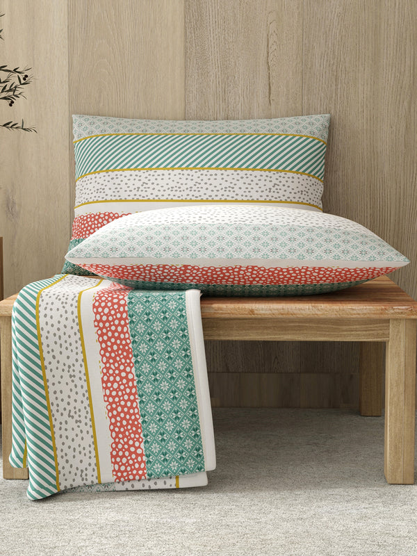 Zen 225 CVC Motley Borders King Size Bedsheet with 2 Pillow Covers