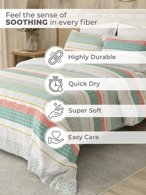 Zen 225 CVC Motley Borders King Size Bedsheet with 2 Pillow Covers