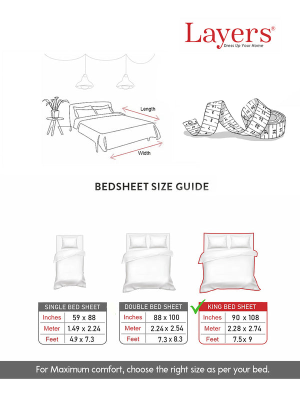 Zen 225 CVC Motley Borders King Size Bedsheet with 2 Pillow Covers