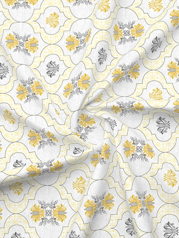 Aura Microfibre 110 GSM White Ethnic Double Size Bedsheet with 2 Pillow Covers