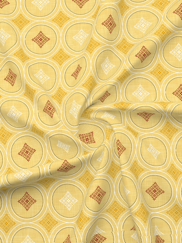 Aura Microfibre 110 GSM Yellow Geometrical Double Size Bedsheet with 2 Pillow Covers