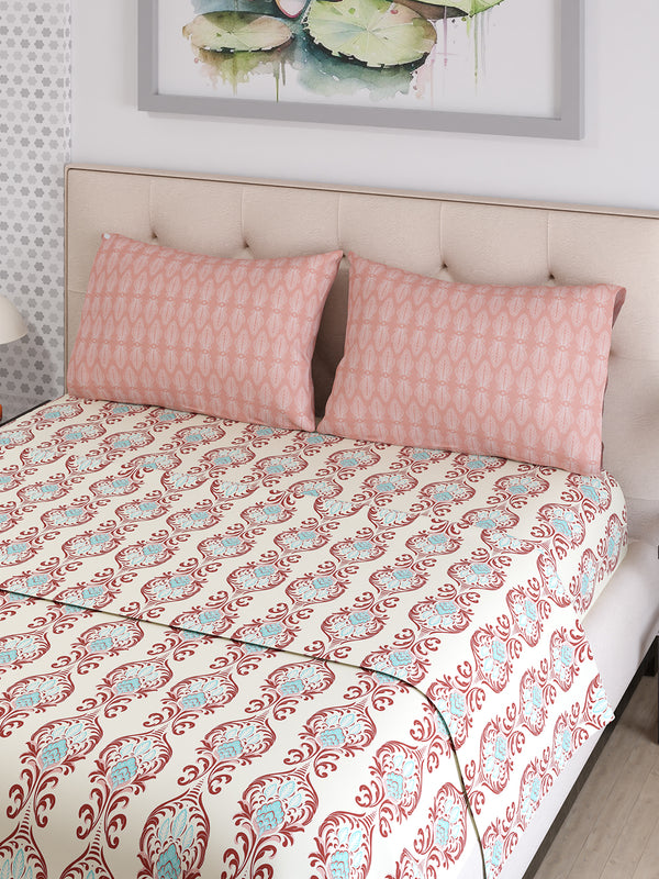 Ivy Microfibre 125 GSM Maroon Morocco Double Size Bedsheet with 2 Pillow Covers