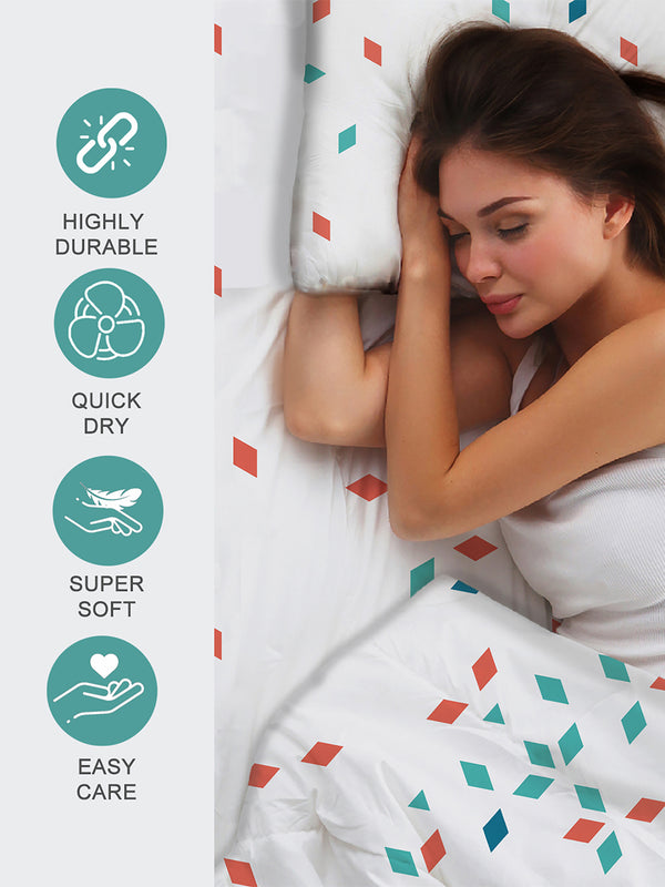 Argos 225 CVC Blue Geometrical King Size Bedsheet with 2 Pillow Covers