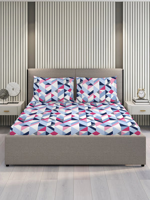 Argos 225 CVC Blue Geometrical King Size Bedsheet with 2 Pillow Covers