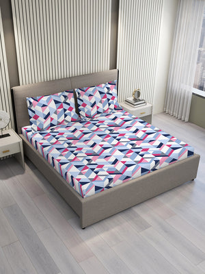 Argos 225 CVC Blue Geometrical King Size Bedsheet with 2 Pillow Covers