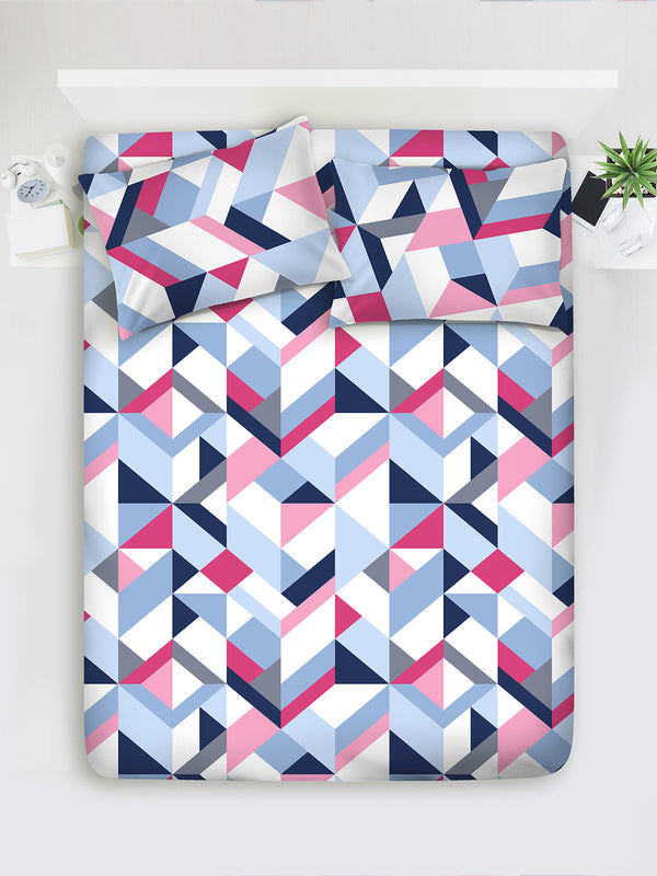 Argos 225 CVC Blue Geometrical King Size Bedsheet with 2 Pillow Covers
