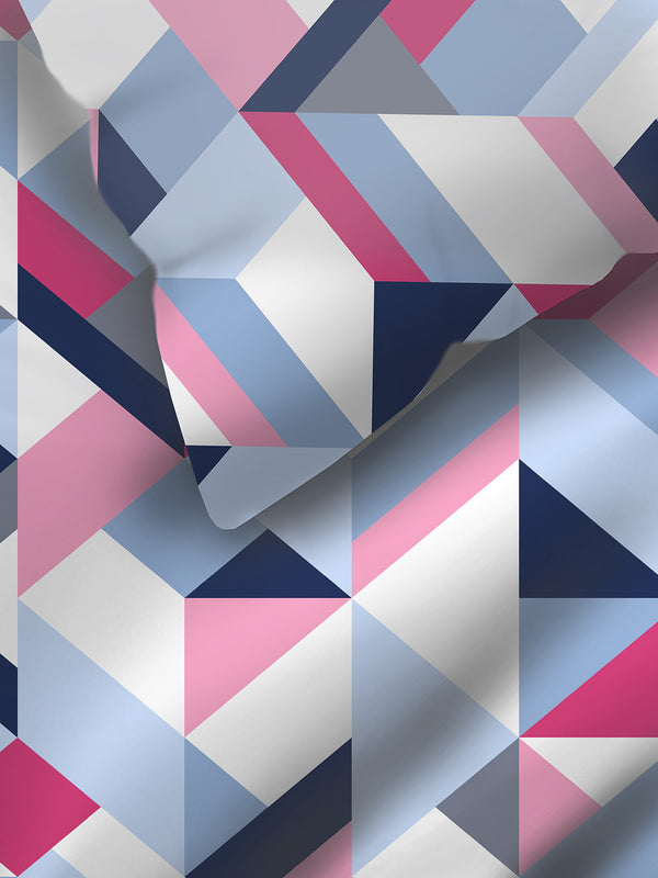 Argos 225 CVC Blue Geometrical King Size Bedsheet with 2 Pillow Covers