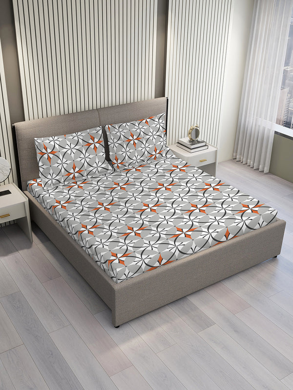 Argos 225 CVC Grey Geometrical King Size Bedsheet with 2 Pillow Covers