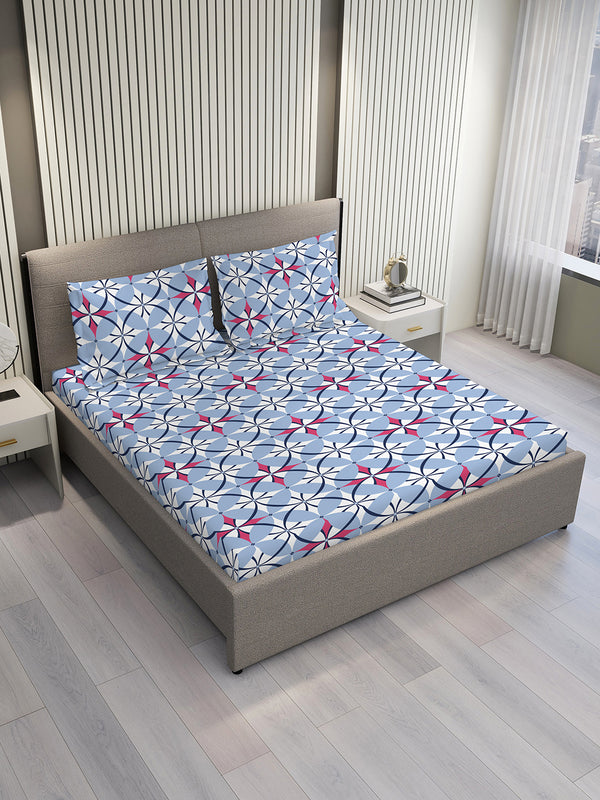 Argos 225 CVC Blue Geometrical King Size Bedsheet with 2 Pillow Covers