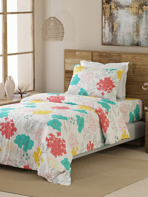 Emaline 100% Cotton 144 TC Multicolor Floral Carnation Single Size Bedsheet with 1 Pillow Cover
