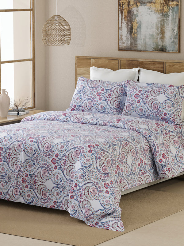 Emaline 100% Cotton 144 TC Purple Ornate Double Size Bedsheet with 2 Pillow Covers