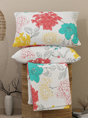 Emaline 100% Cotton 144 TC Multicolor Floral Carnation Double Size Bedsheet with 2 Pillow Covers