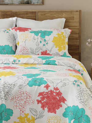 Emaline 100% Cotton 144 TC Multicolor Floral Carnation Double Size Bedsheet with 2 Pillow Covers