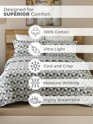 Emaline 100% Cotton 144 TC Grey Play Geometrical King Size Bedsheet with 2 Pillow Covers