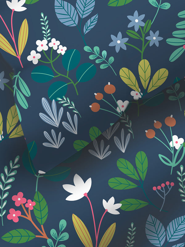 Blossom Microfibre 125 GSM Navy Floral Double Size Bedsheet with 2 Pillow Covers