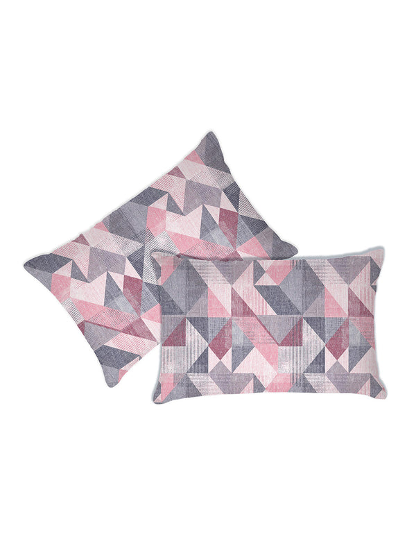 Blossom Microfibre 125 GSM Pink Grey Geometrical Double Size Bedsheet with 2 Pillow Covers