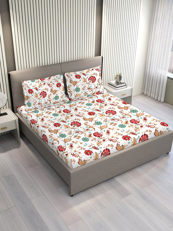 Aura Microfibre 110 GSM Multicolor Floral King Size Bedsheet with 2 Pillow Covers