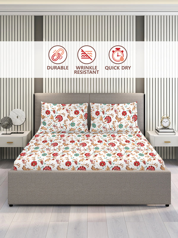 Aura Microfibre 110 GSM Multicolor Floral King Size Bedsheet with 2 Pillow Covers