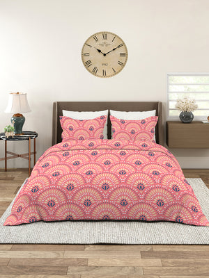 Aura Microfibre 110 GSM Pink Ethnic King Size Bedsheet with 2 Pillow Covers