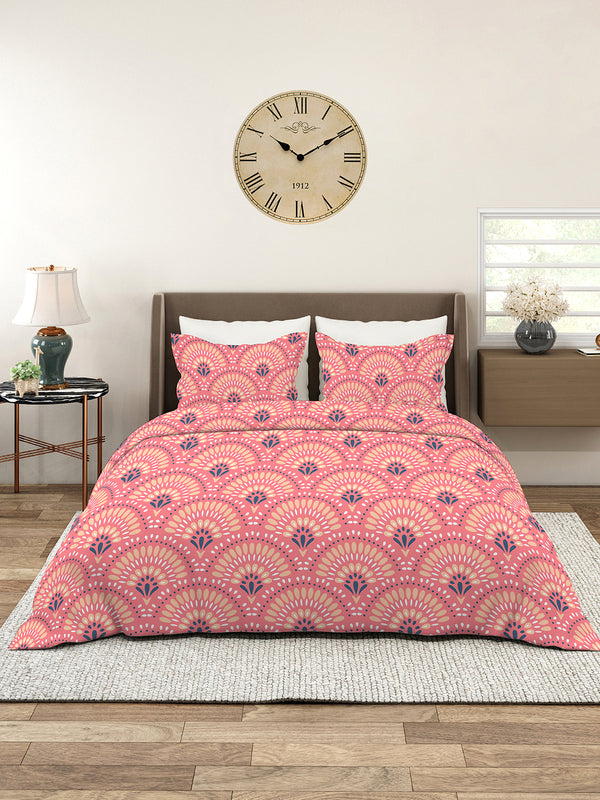 Aura Microfibre 110 GSM Pink Ethnic King Size Bedsheet with 2 Pillow Covers