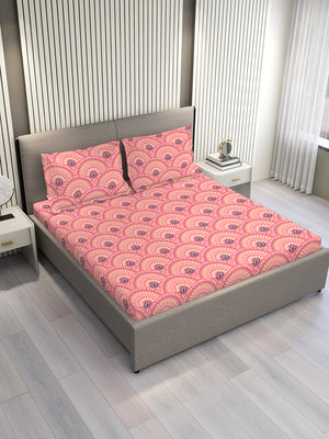 Aura Microfibre 110 GSM Pink Ethnic King Size Bedsheet with 2 Pillow Covers
