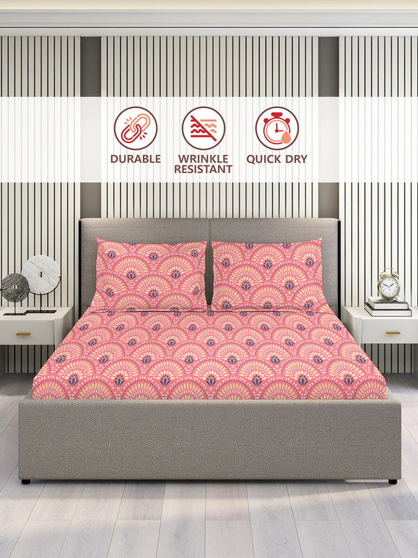 Aura Microfibre 110 GSM Pink Ethnic King Size Bedsheet with 2 Pillow Covers