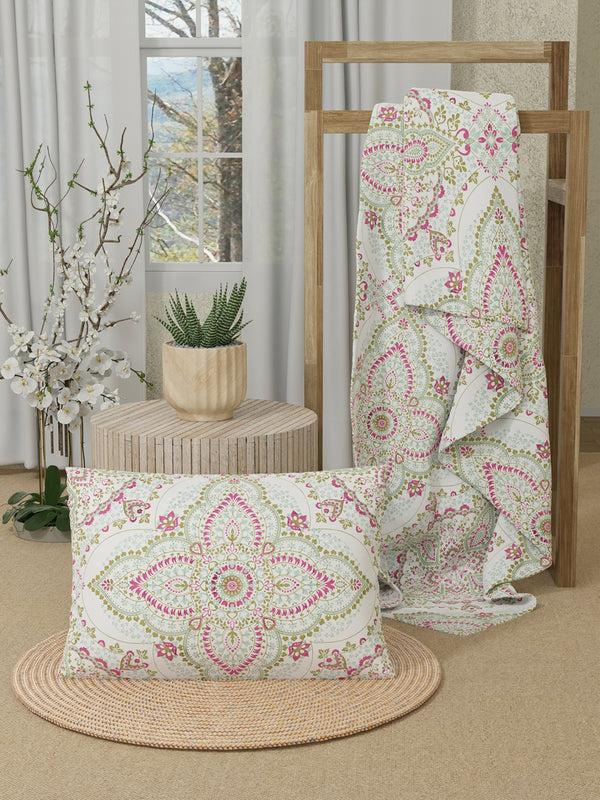 Serenity 100% Cotton 200 TC Multicolor Ethnic Single Size Bedsheet with 1 Pillow Cover (Jaipur Medallion)