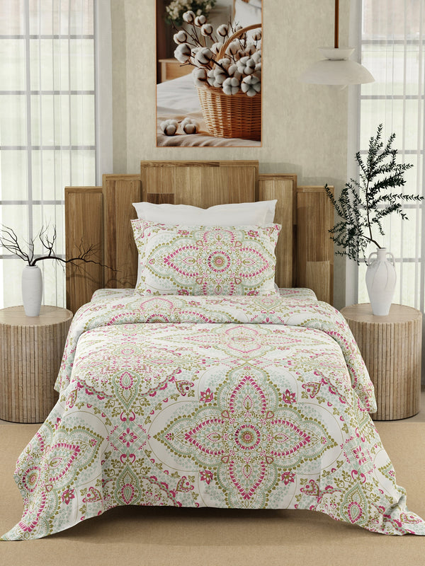 Serenity 100% Cotton 200 TC Multicolor Ethnic Single Size Bedsheet with 1 Pillow Cover (Jaipur Medallion)